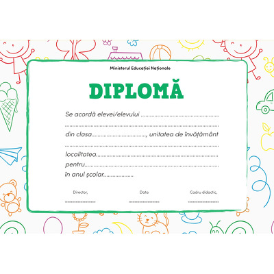 Diploma scolara pentru anul 2024 - Format A4 (model imagine desene)