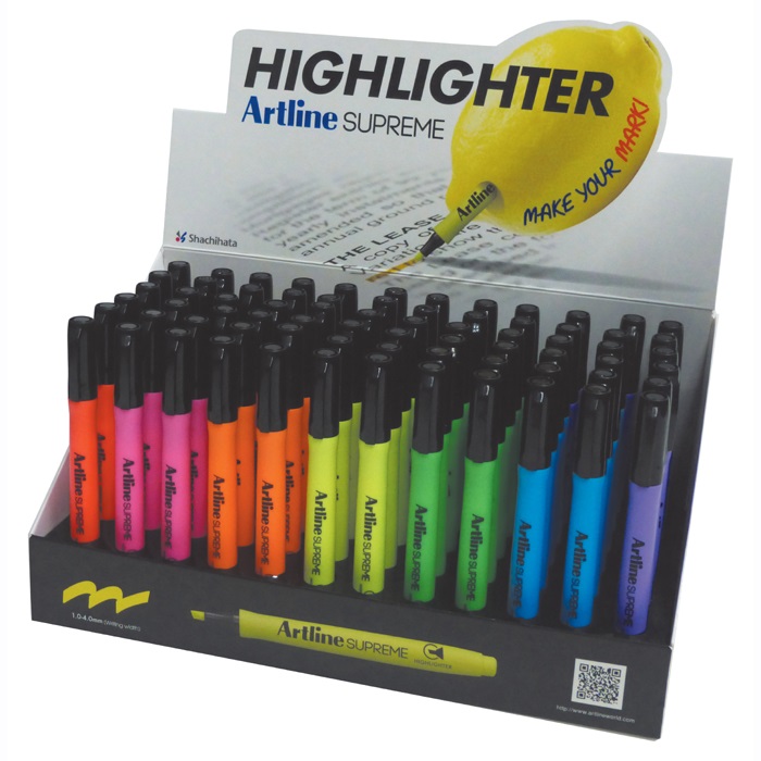 Display Artline textmarker Supreme 1-4mm, 5 cul x 12 buc   2 cul x 6 buc/display - diverse culori