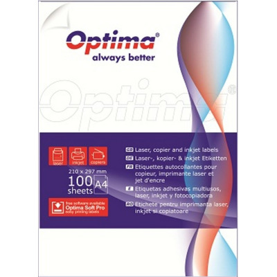 Etichete albe autoadezive  12/A4, 70 x 67,7 mm, 100 coli/top, Optima