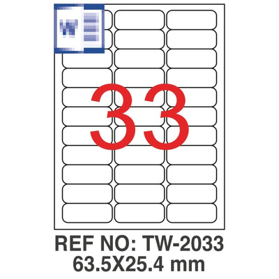 Etichete albe autoadezive, repozitionabile, 33/A4, 63.5x25.4mm, 25 coli/top, Tanex-colturi rotunjite