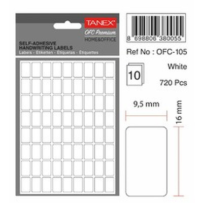 Etichete autoadezive albe, 9.5 x 16 mm, 1100 buc/set, TANEX