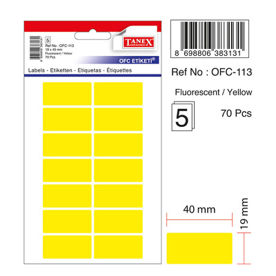 Etichete autoadezive color, 16 x 22 mm, 160 buc/set, Tanex - galben fluorescent