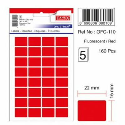 Etichete autoadezive color, 16 x 22 mm, 160 buc/set, Tanex - rosu fluorescent