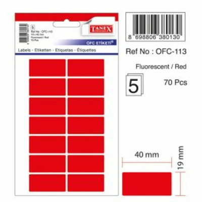 Etichete autoadezive color, 19 x 40 mm, 70 buc/set, Tanex- rosu fluorescent