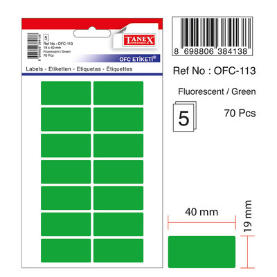 Etichete autoadezive color, 19 x 40 mm, 70 buc/set, Tanex - verde fluorescent