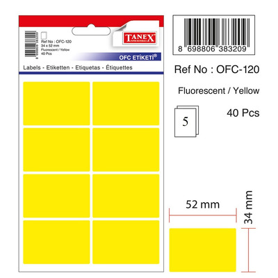 Etichete autoadezive color, 34 x 52 mm, 40 buc/set, Tanex - galben fluorescent