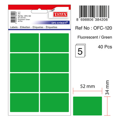 Etichete autoadezive color, 34 x 52 mm, 40 buc/set, Tanex- verde fluorescent
