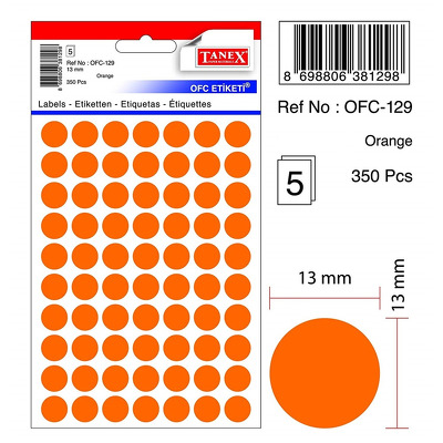 Etichete autoadezive color, D13 mm, 350 buc/set, Tanex - orange