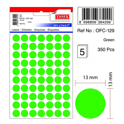 Etichete autoadezive color, D13 mm, 350 buc/set, Tanex - verde