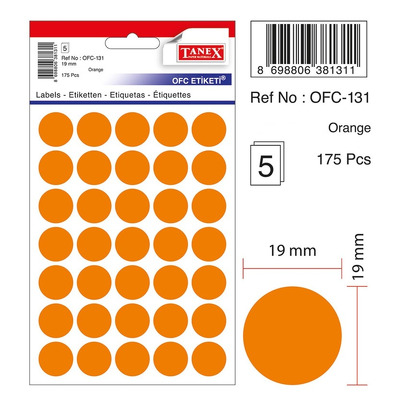 Etichete autoadezive color, D16 mm, 240 buc/set, Tanex - orange