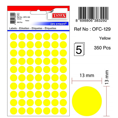 Etichete autoadezive color - galben, D16 mm, 240 buc/set, Tanex