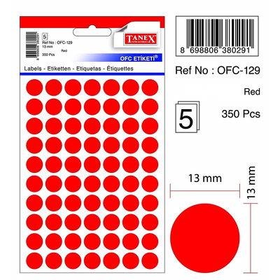 Etichete autoadezive color - rosu, D13 mm, 350 buc/set, Tanex