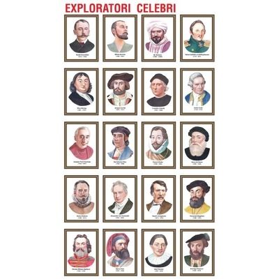 Exploratori celebri, set de 20 portrete color cu exploratori celebri, inramate