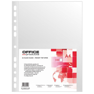 Folie protectie pentru documente A4, 50 microni, 100folii/set, Office Products - cristal