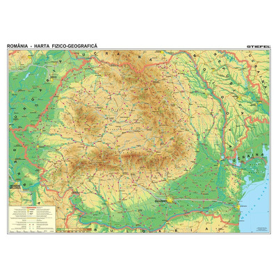 Harta de perete, Romania Fizico-Geografica. Dimensiune 100x70cm, cu sipci din plastic