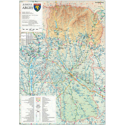 Harta judetului Arges. Dimensiune 100x140cm, cu sipci din lemn