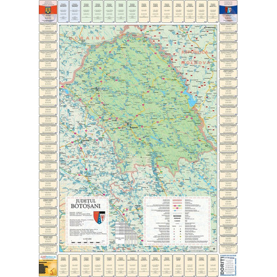 Harta judetului Botosani. Dimensiune 70x100cm, cu sipci din lemn