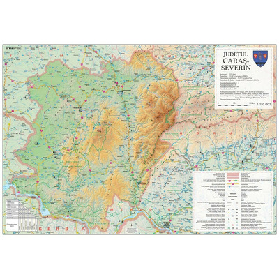 Harta judetului Caras- Severin. Dimensiune 100x70cm, cu sipci din lemn