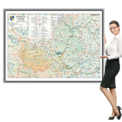 Harta judetului Cluj in rama de aluminiu, foam. Dimensiune 100x70cm