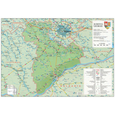 Harta judetului Giurgiu. Dimensiune 140x100cm, cu sipci din lemn