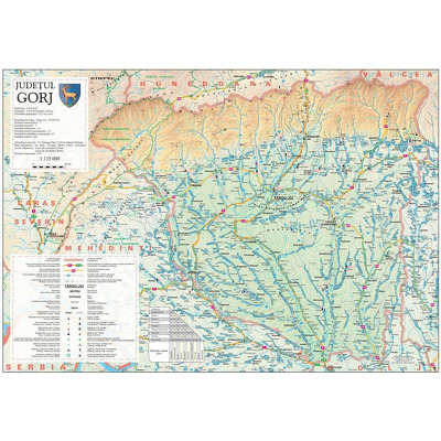 Harta judetului Gorj. Dimensiune 100x70cm, cu sipci din lemn