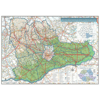 Harta Regiunii Sud din Romania. Dimensiune 200x140cm