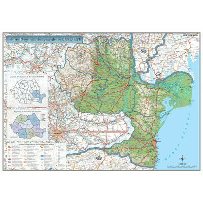 Harta Regiunii Sud-Est din Romania. Dimensiune 200x140cm