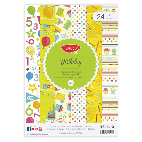 Hartie decorativa A4 24 coli Birthday, Daco