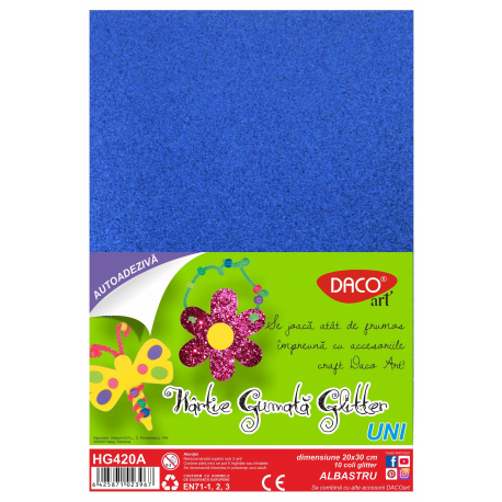 Hartie gumata autoadeziva glitter HG420A 20X30 cm 10 coli Daco