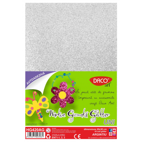 Hartie gumata autoadeziva glitter HG420AG 20X30 cm 10 coli Daco