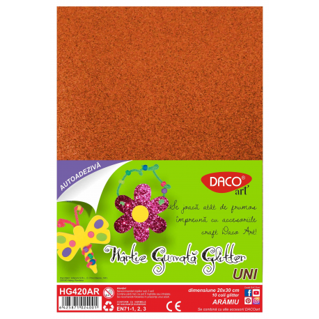 Hartie gumata autoadeziva glitter HG420AR 20X30 cm 10 coli Daco