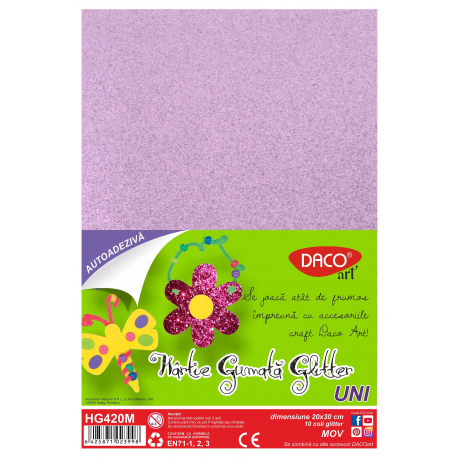 Hartie gumata autoadeziva glitter HG420M 20X30 cm 10 coli Daco