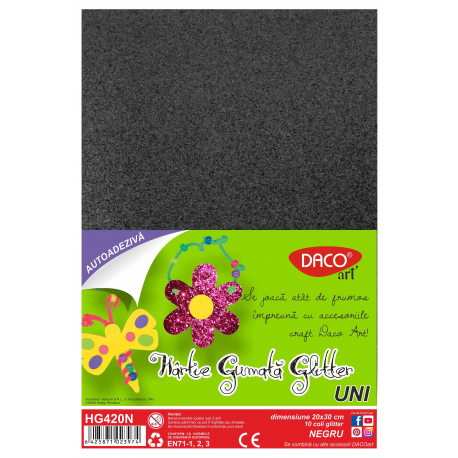 Hartie gumata autoadeziva glitter HG420N 20X30 cm 10 coli Daco