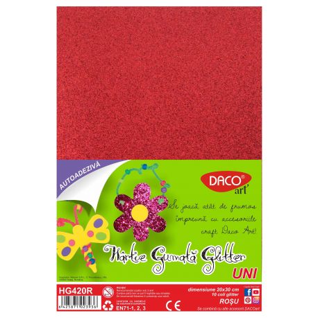 Hartie gumata autoadeziva glitter HG420R 20X30 cm 10 coli DACO