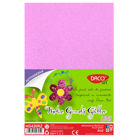 Hartie gumata autoadeziva glitter HG420RZ 20X30 cm 10 coli Daco