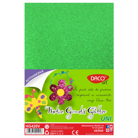 Hartie gumata autoadeziva glitter HG420V 20X30 cm 10 coli Daco