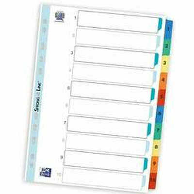 Index carton alb Mylar numeric 1-10, margine PP color, A4 XL, 170g/mp