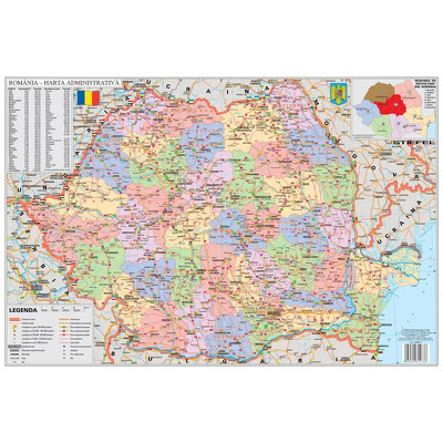 Mapa de birou Romania Administrativa. Dimensiune 70x50cm  STIEFEL