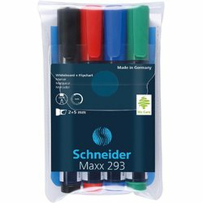 Marker Maxx 293, pentru tabla de scris flipchart, varf tesit 2-5mm, 4 cul/set - (N,R,A,V)