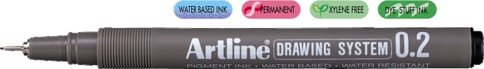 Marker pentru desen tehnic Artline, varf fetru 0.2mm - negru