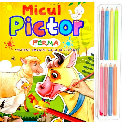 Micul pictor. Ferma + set de 8 creioane colorate, Flamingo