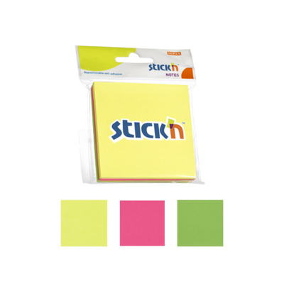 Notes autoadeziv 76 x  76 mm, 3 x 50 file/set, Stick - 3 culori fosforescente