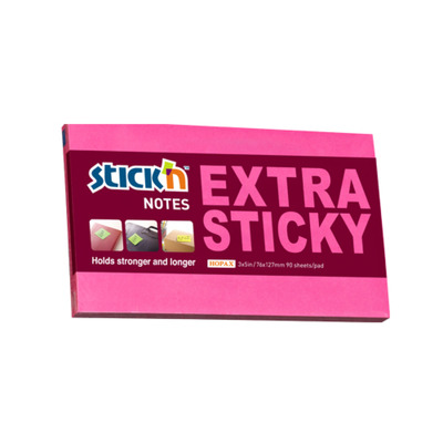 Notes autoadeziv extra-sticky 76 x 127mm, 90 file, Stickn - magenta neon