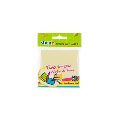 Notes autoadeziv perforat 76 x 76 mm, 80 file, (2 in 1 - notes/index), Stickn - 4 culori pastel