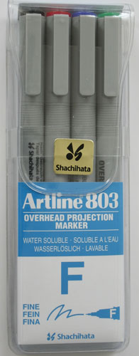 OHP Non-Permanent marker ARTLINE 803, varf mediu - 0.5mm, 4 culori/set - (BK,RE,BL,GR)