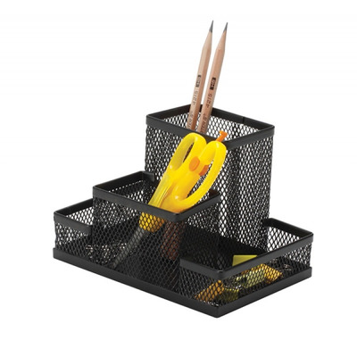 Organizer metalic Mesh, de birou, 4 compartimente, negru, Q-Connect