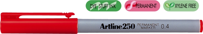 Marker permanent rosu, corp plastic, varf rotund 0.4mm - Artline 250