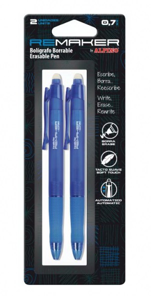 Pix erasable ReMaker Soft 0.7mm, 2 buc/blister - scriere albastra