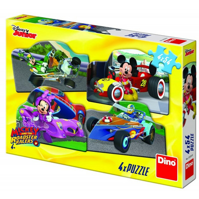 Puzzle 4 in 1 - Mickey Mouse si Minnie la cursa (54 piese)