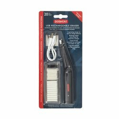 Radiera electrica Professional, reincarcabila, cablu USB si 20 de rezerve incluse, negru